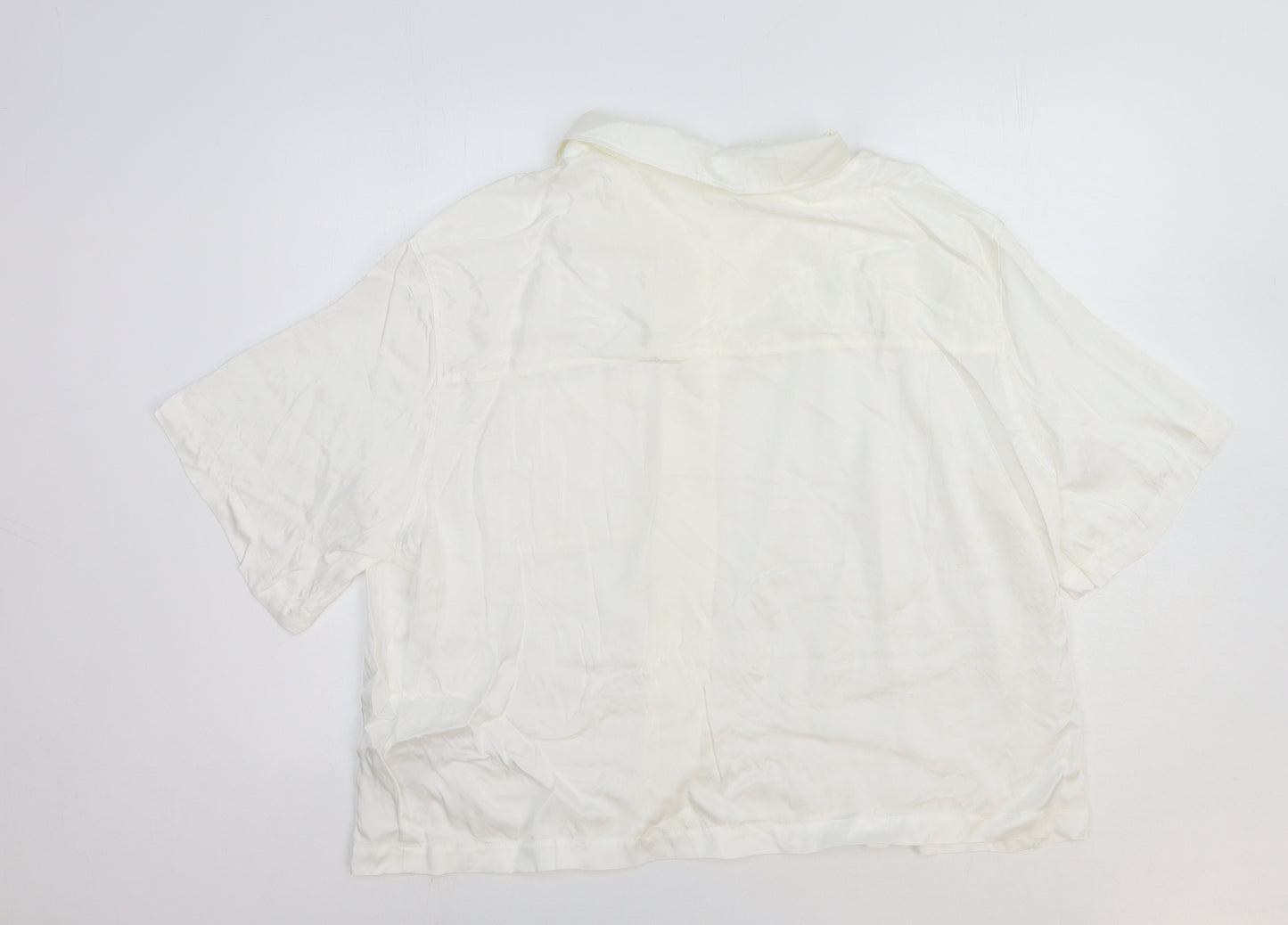 H&M Womens White Viscose Basic Button-Up Size L Collared