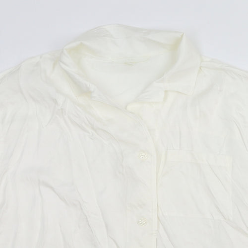 H&M Womens White Viscose Basic Button-Up Size L Collared