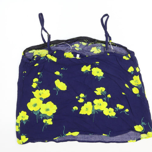 Warehouse Womens Blue Floral Viscose Camisole Tank Size 18 Square Neck