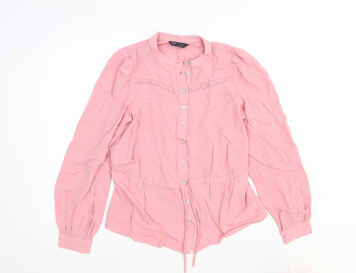 Marks and Spencer Womens Pink Viscose Basic Blouse Size 6 Round Neck - Lace Detail Drawstring Waist