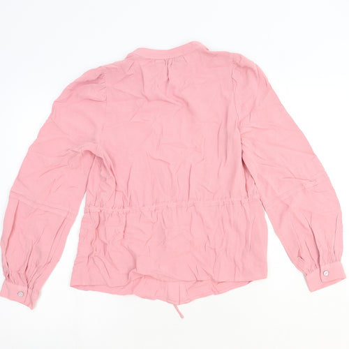 Marks and Spencer Womens Pink Viscose Basic Blouse Size 6 Round Neck - Lace Detail Drawstring Waist