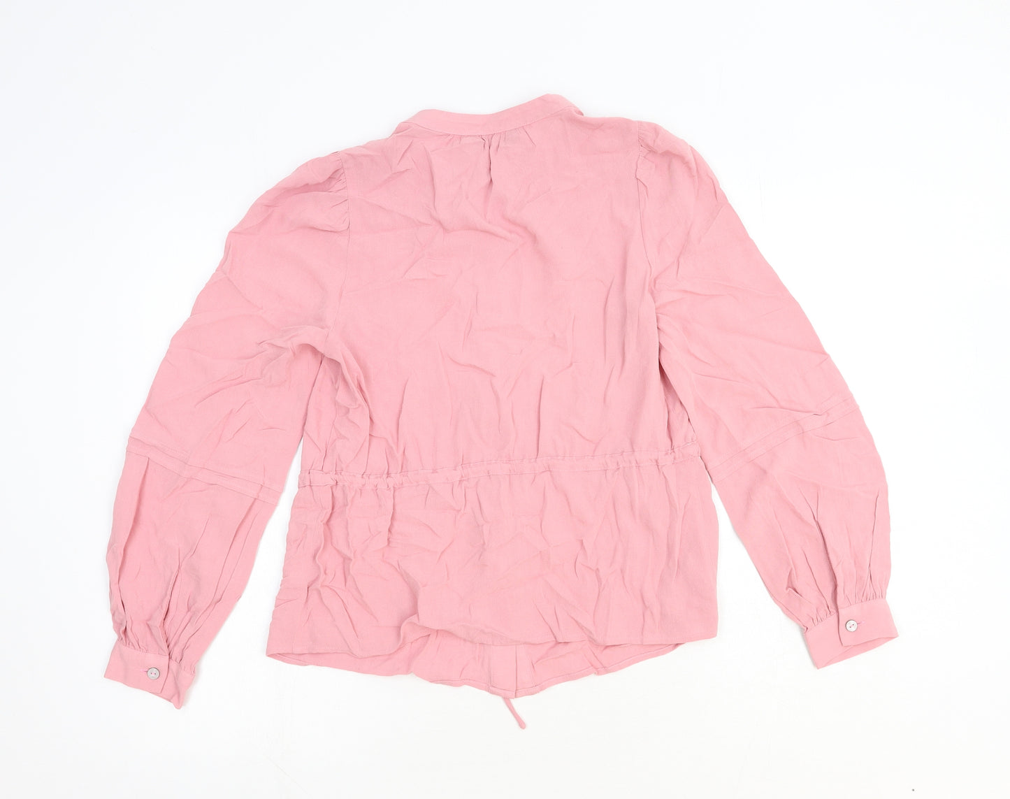 Marks and Spencer Womens Pink Viscose Basic Blouse Size 6 Round Neck - Lace Detail Drawstring Waist