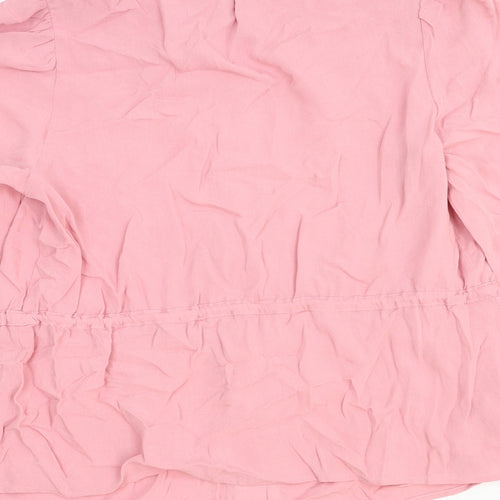 Marks and Spencer Womens Pink Viscose Basic Blouse Size 6 Round Neck - Lace Detail Drawstring Waist