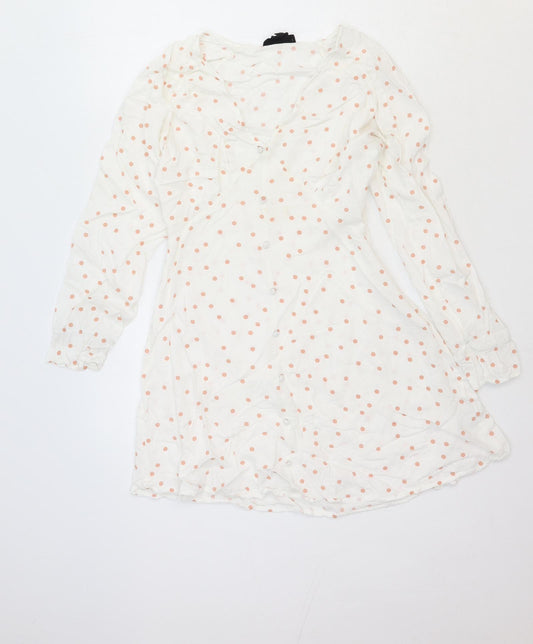 Wednesday's Girl Womens White Polka Dot Viscose Fit & Flare Size S V-Neck Button