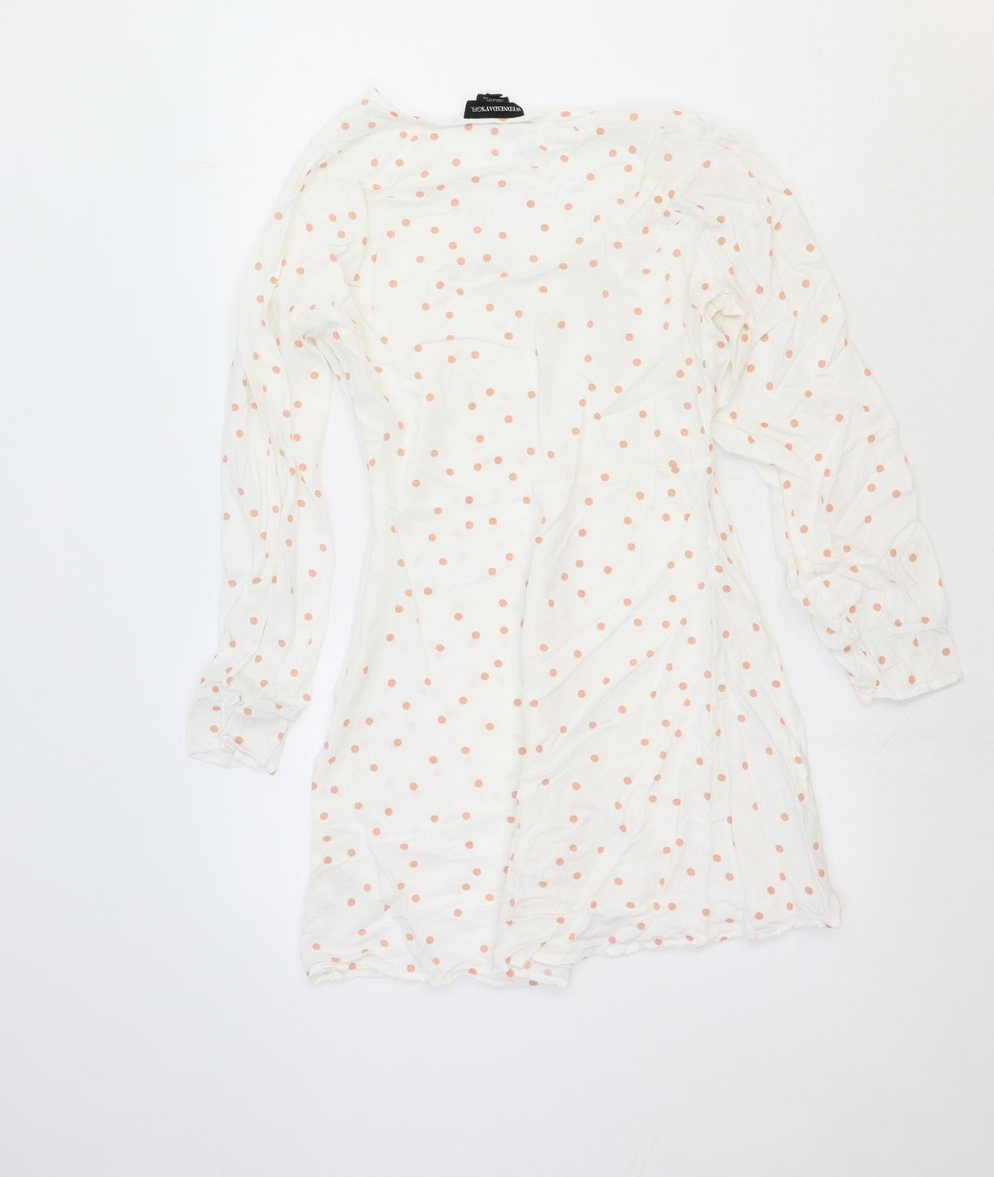 Wednesday's Girl Womens White Polka Dot Viscose Fit & Flare Size S V-Neck Button