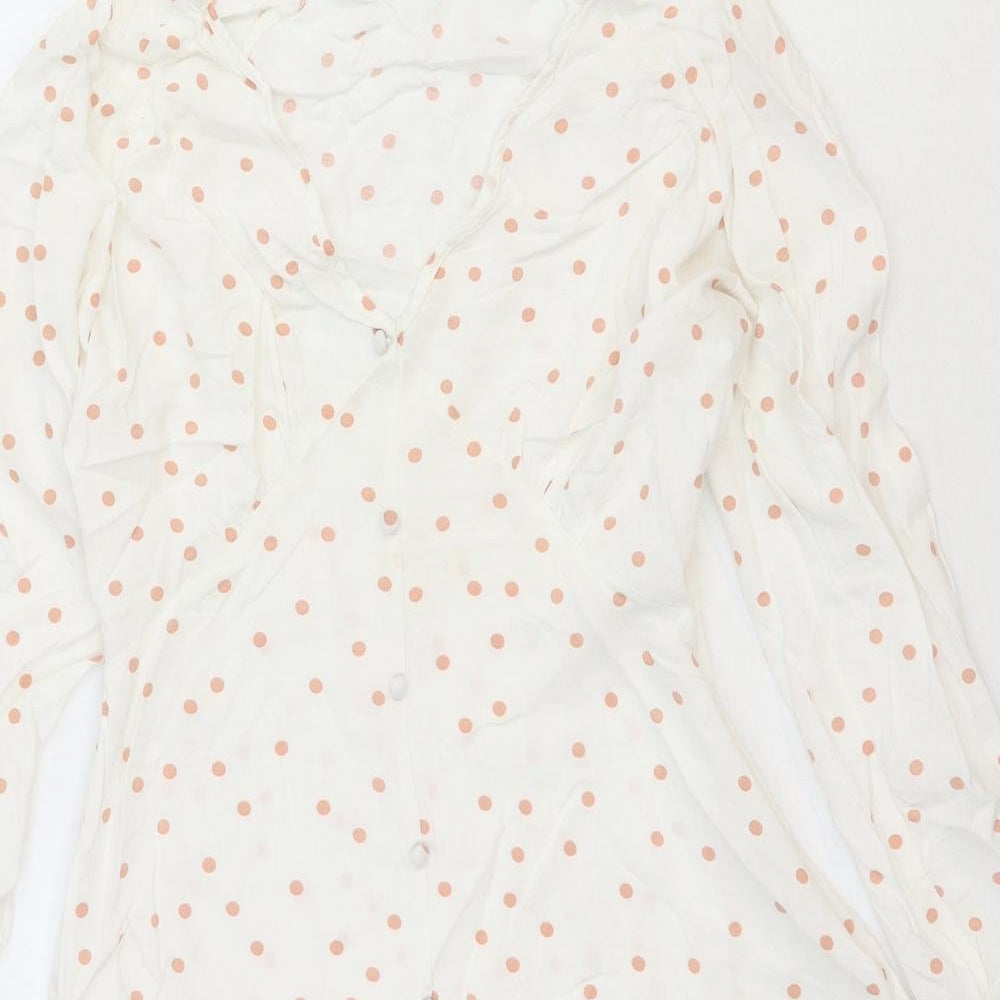 Wednesday's Girl Womens White Polka Dot Viscose Fit & Flare Size S V-Neck Button