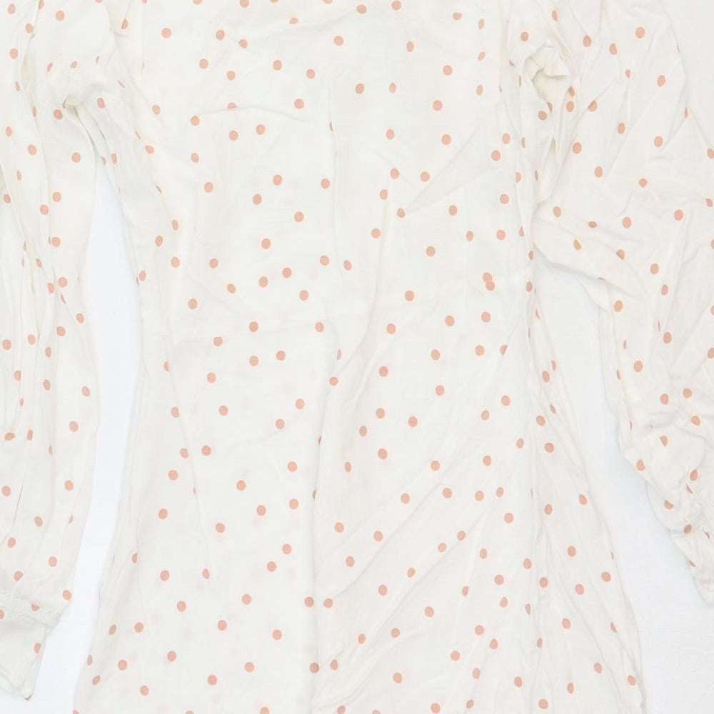 Wednesday's Girl Womens White Polka Dot Viscose Fit & Flare Size S V-Neck Button