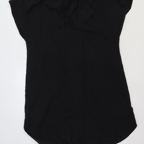 H&M Womens Black Cotton Tunic T-Shirt Size S Round Neck - Tie Neck Detail