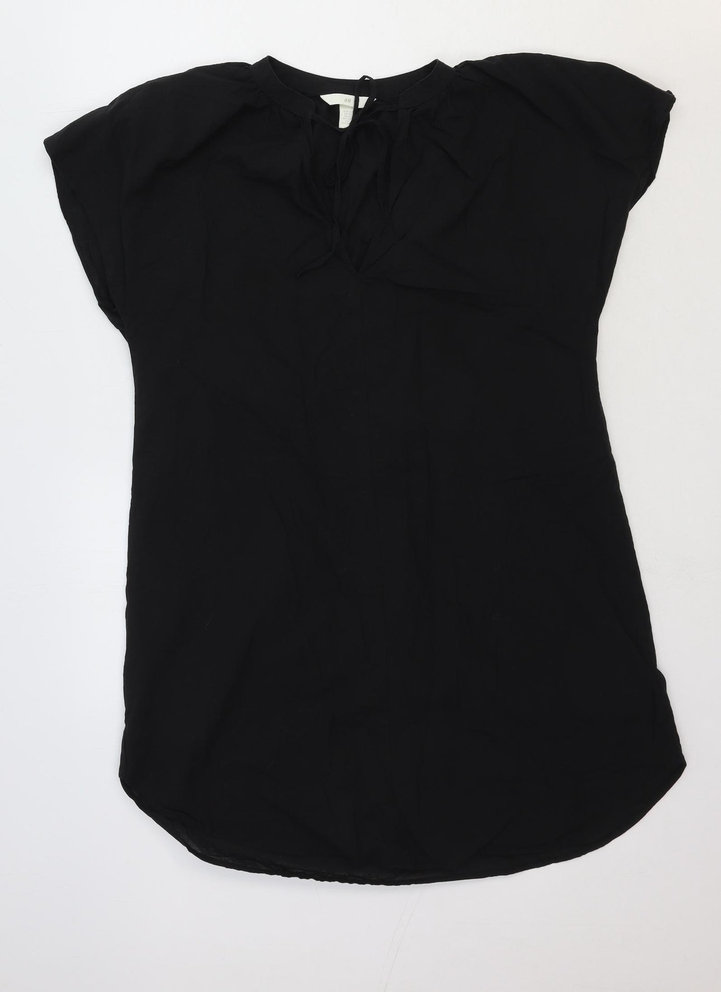 H&M Womens Black Cotton Tunic T-Shirt Size S Round Neck - Tie Neck Detail