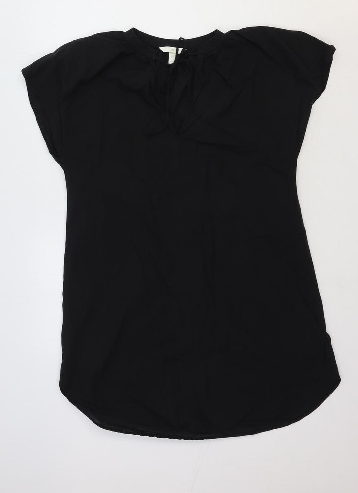 H&M Womens Black Cotton Tunic T-Shirt Size S Round Neck - Tie Neck Detail