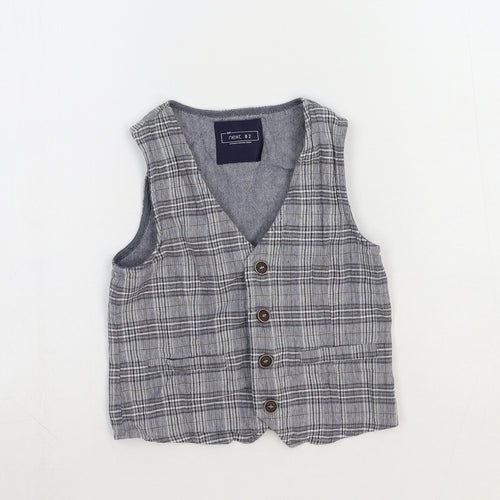 NEXT Boys Grey Plaid Jacket Waistcoat Size 4-5 Years Button