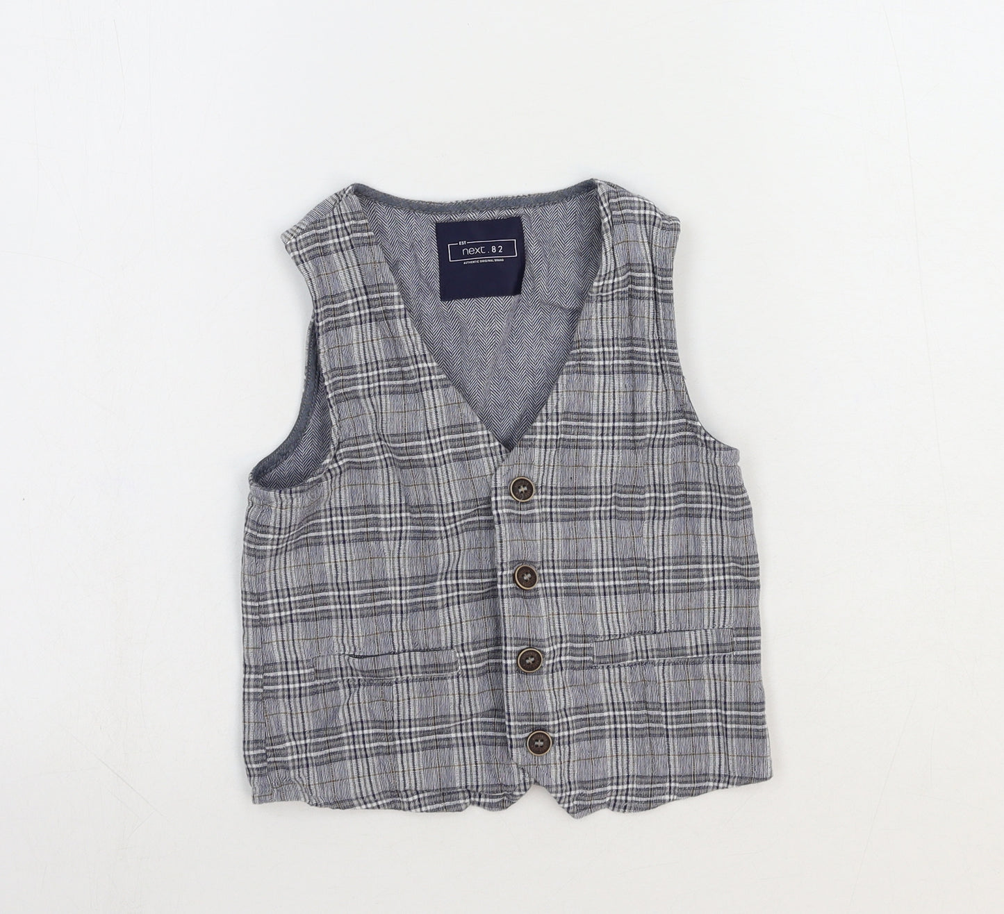 NEXT Boys Grey Plaid Jacket Waistcoat Size 4-5 Years Button