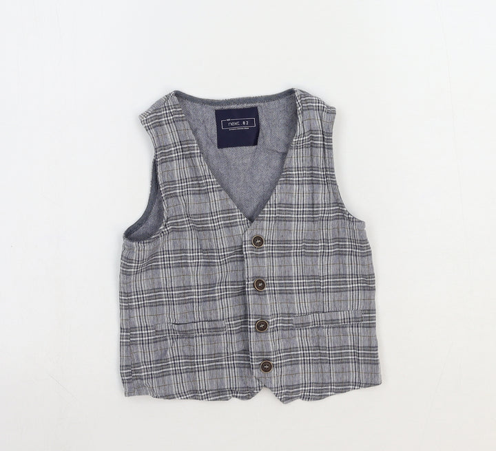 NEXT Boys Grey Plaid Jacket Waistcoat Size 4-5 Years Button