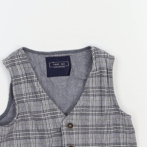 NEXT Boys Grey Plaid Jacket Waistcoat Size 4-5 Years Button