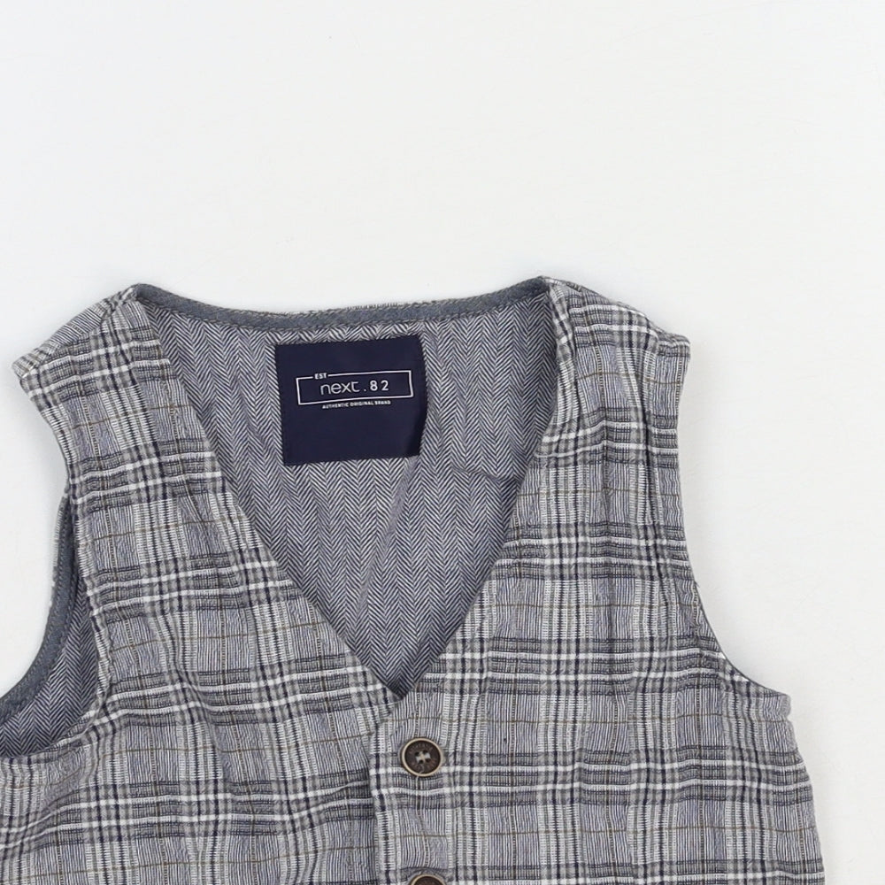 NEXT Boys Grey Plaid Jacket Waistcoat Size 4-5 Years Button