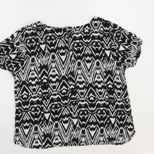 George Womens Black Geometric Viscose Basic Blouse Size 12 Scoop Neck