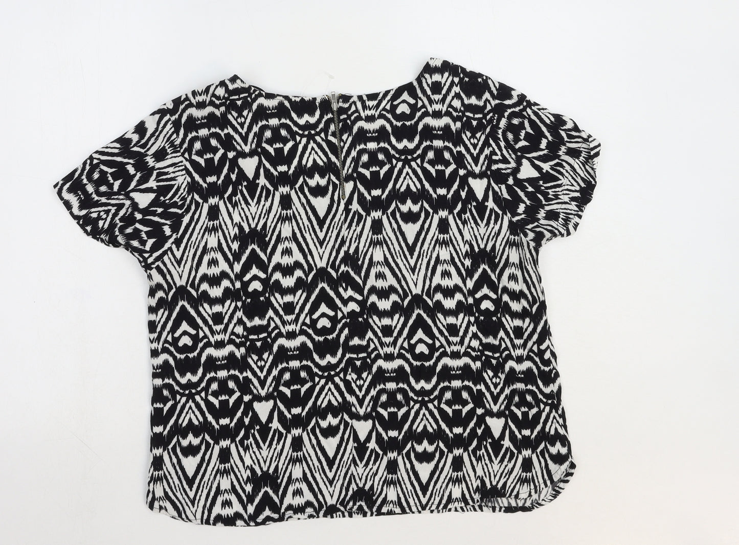 George Womens Black Geometric Viscose Basic Blouse Size 12 Scoop Neck