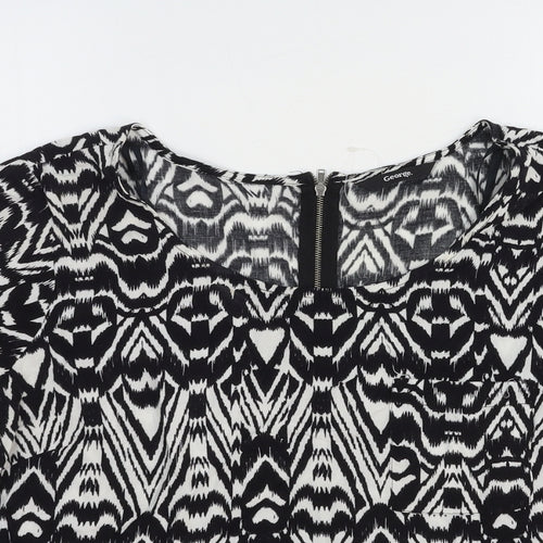 George Womens Black Geometric Viscose Basic Blouse Size 12 Scoop Neck