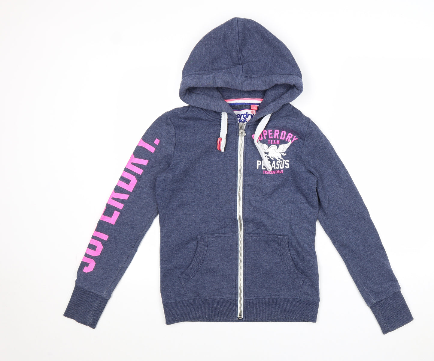 Superdry Womens Blue Cotton Full Zip Hoodie Size L Zip