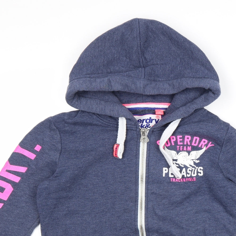 Superdry Womens Blue Cotton Full Zip Hoodie Size L Zip