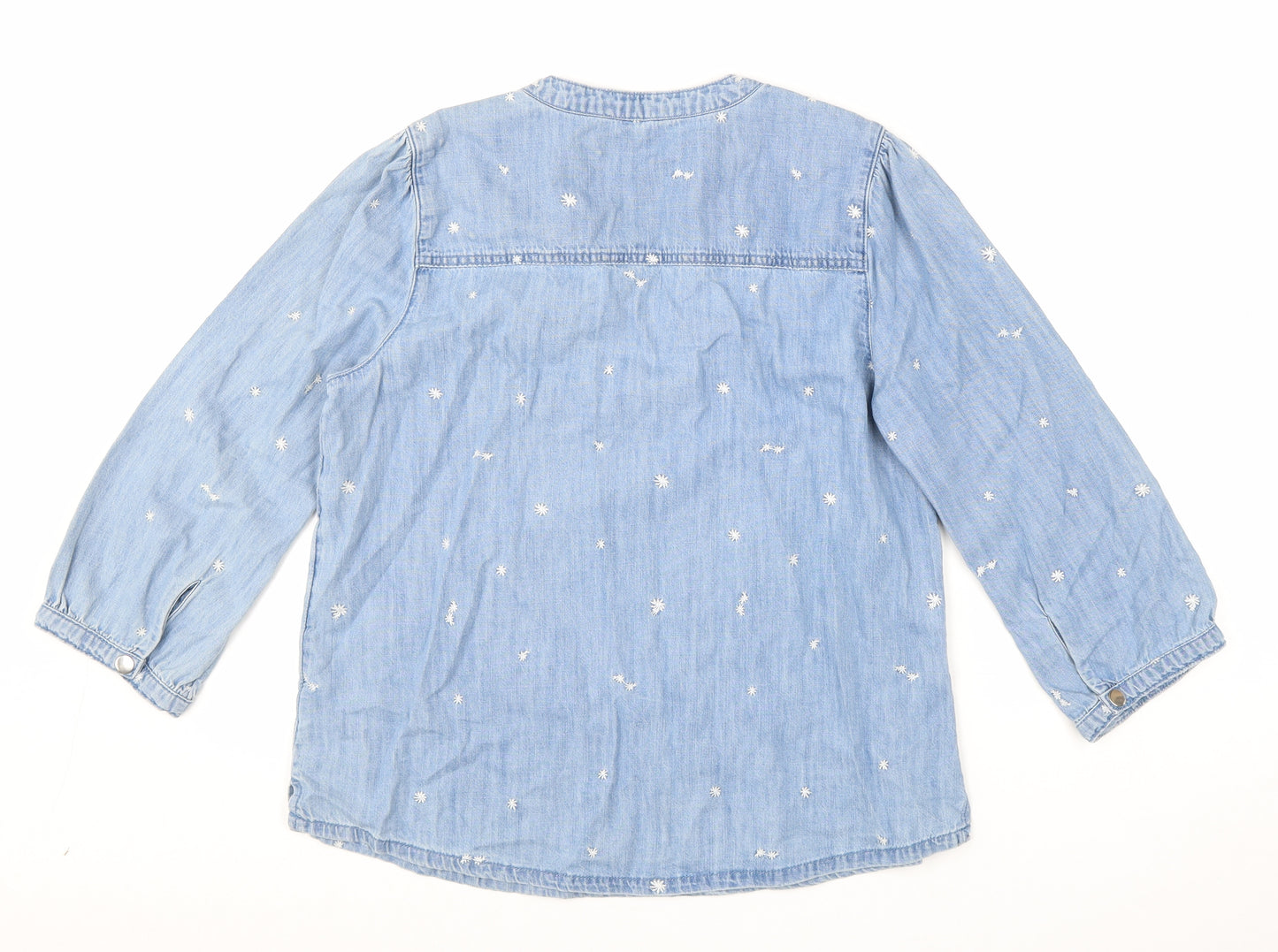 M&Co Womens Blue Floral 100% Cotton Basic Blouse Size 12 V-Neck