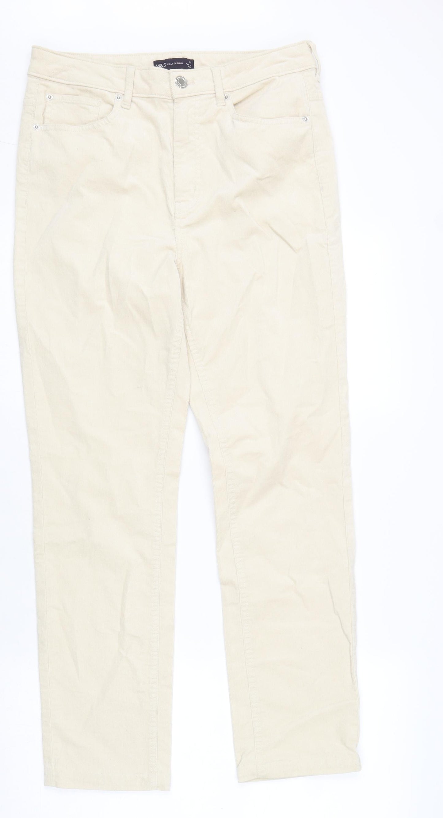 Marks and Spencer Womens White Cotton Straight Jeans Size 12 L28 in Regular Zip