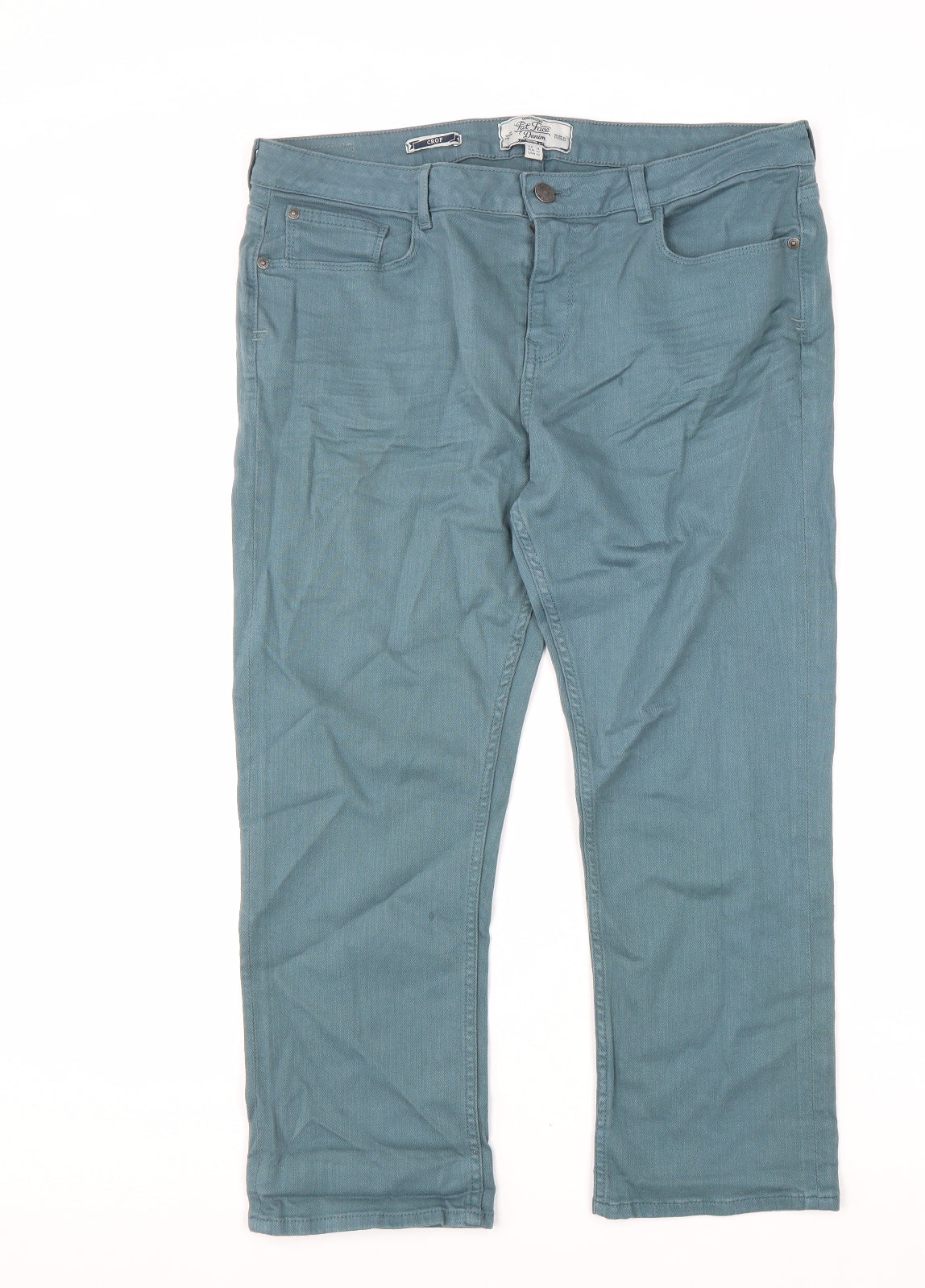 Fat Face Womens Blue Cotton Cropped Jeans Size 14 L24 in Regular Zip