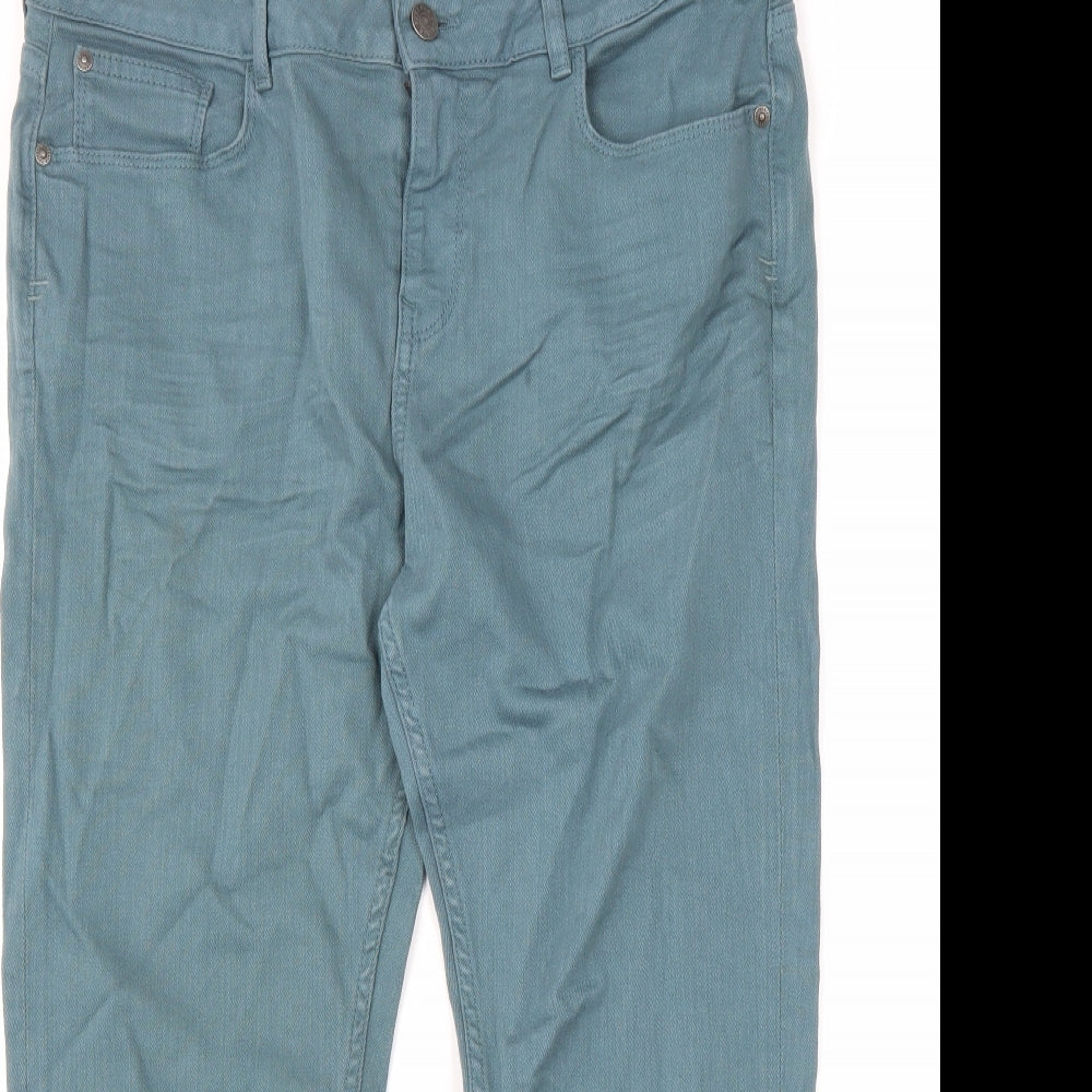 Fat Face Womens Blue Cotton Cropped Jeans Size 14 L24 in Regular Zip