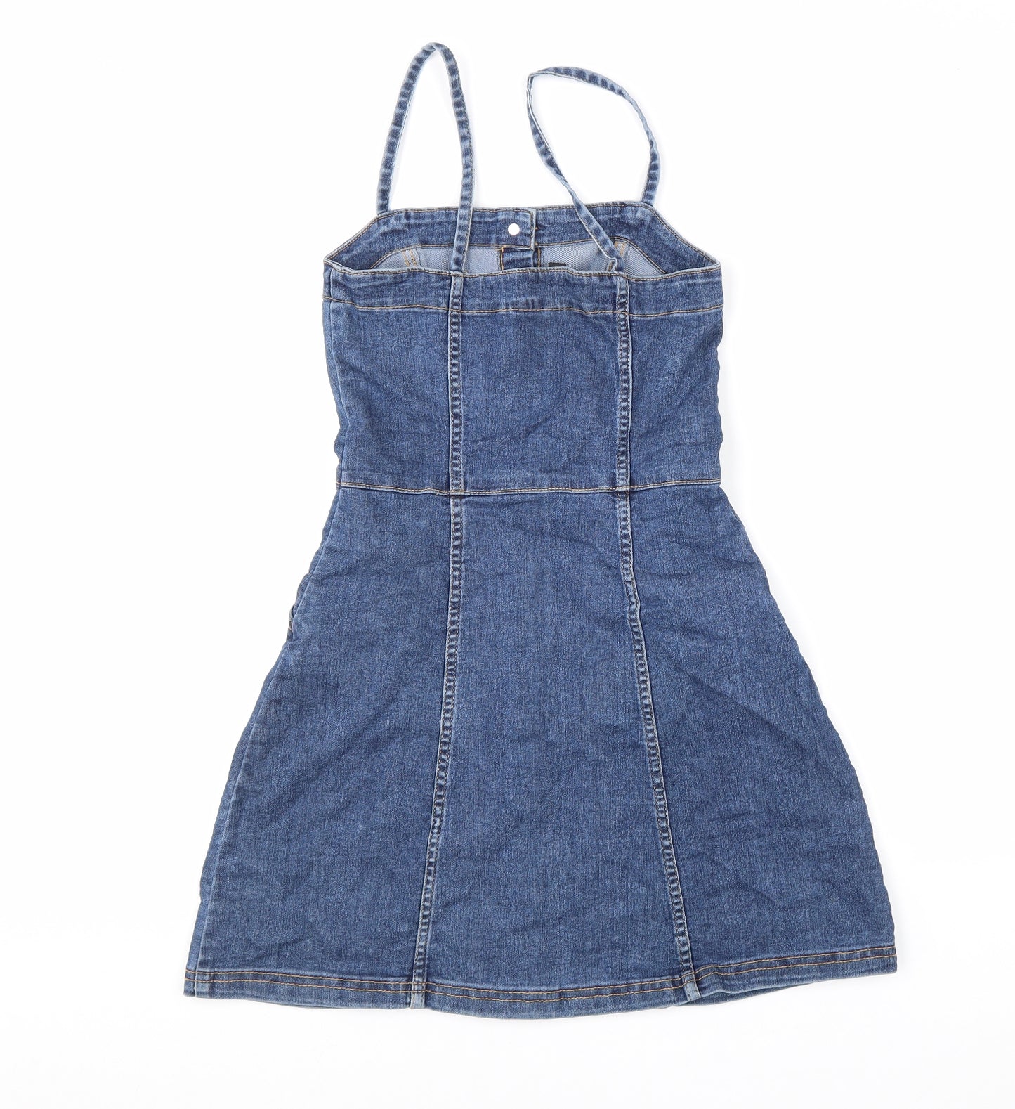 Divided Womens Blue Cotton Skater Dress Size 6 Square Neck Button