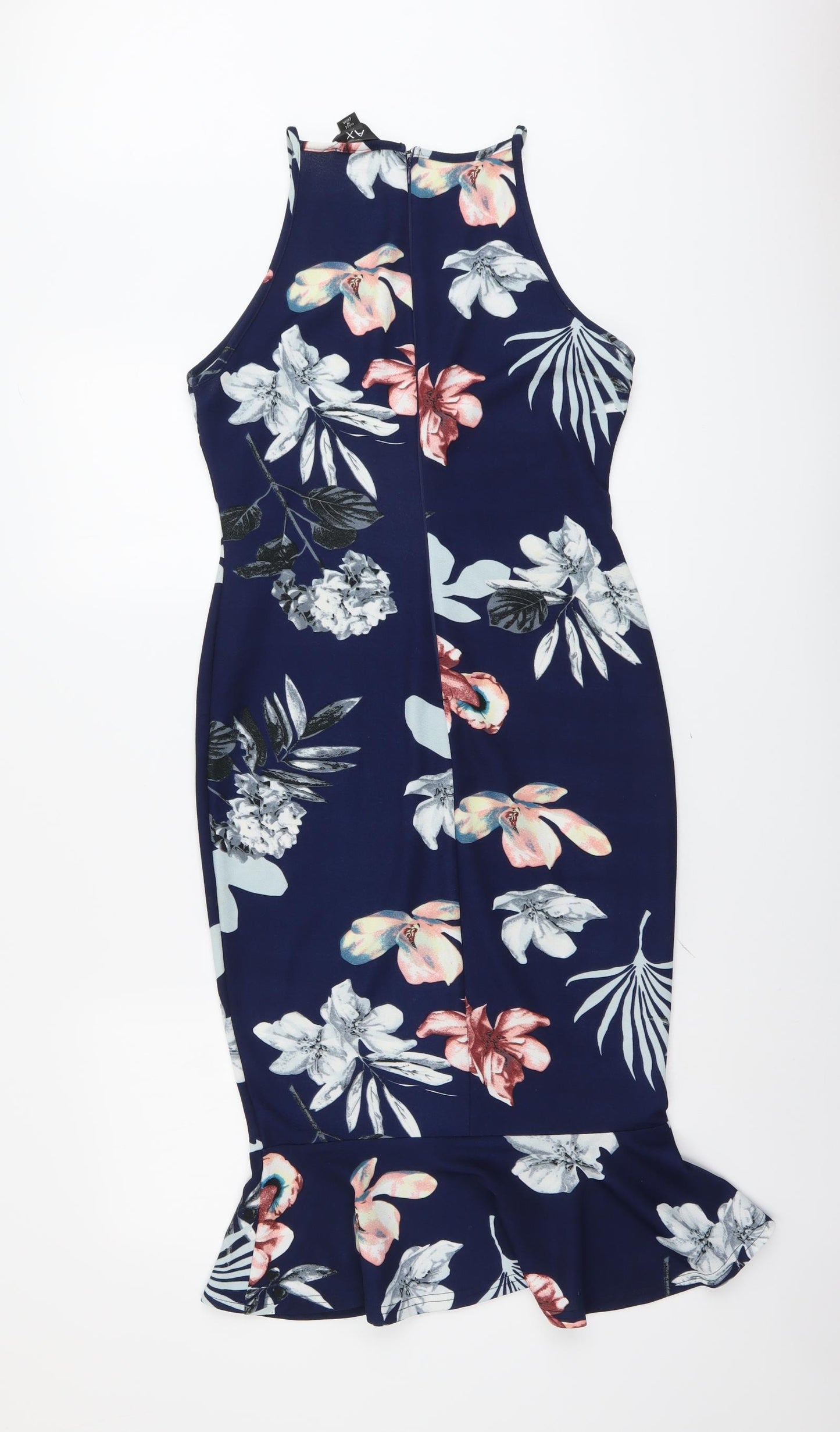 AX Paris Womens Blue Floral Polyester Mermaid Size 12 Square Neck Zip