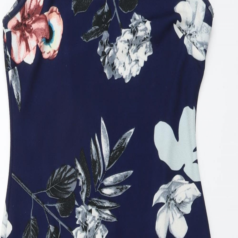 AX Paris Womens Blue Floral Polyester Mermaid Size 12 Square Neck Zip
