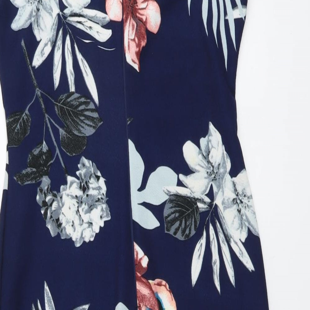 AX Paris Womens Blue Floral Polyester Mermaid Size 12 Square Neck Zip