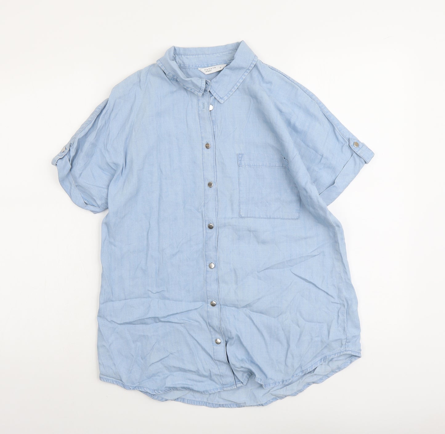 Papaya Womens Blue Lyocell Basic Button-Up Size 10 Collared