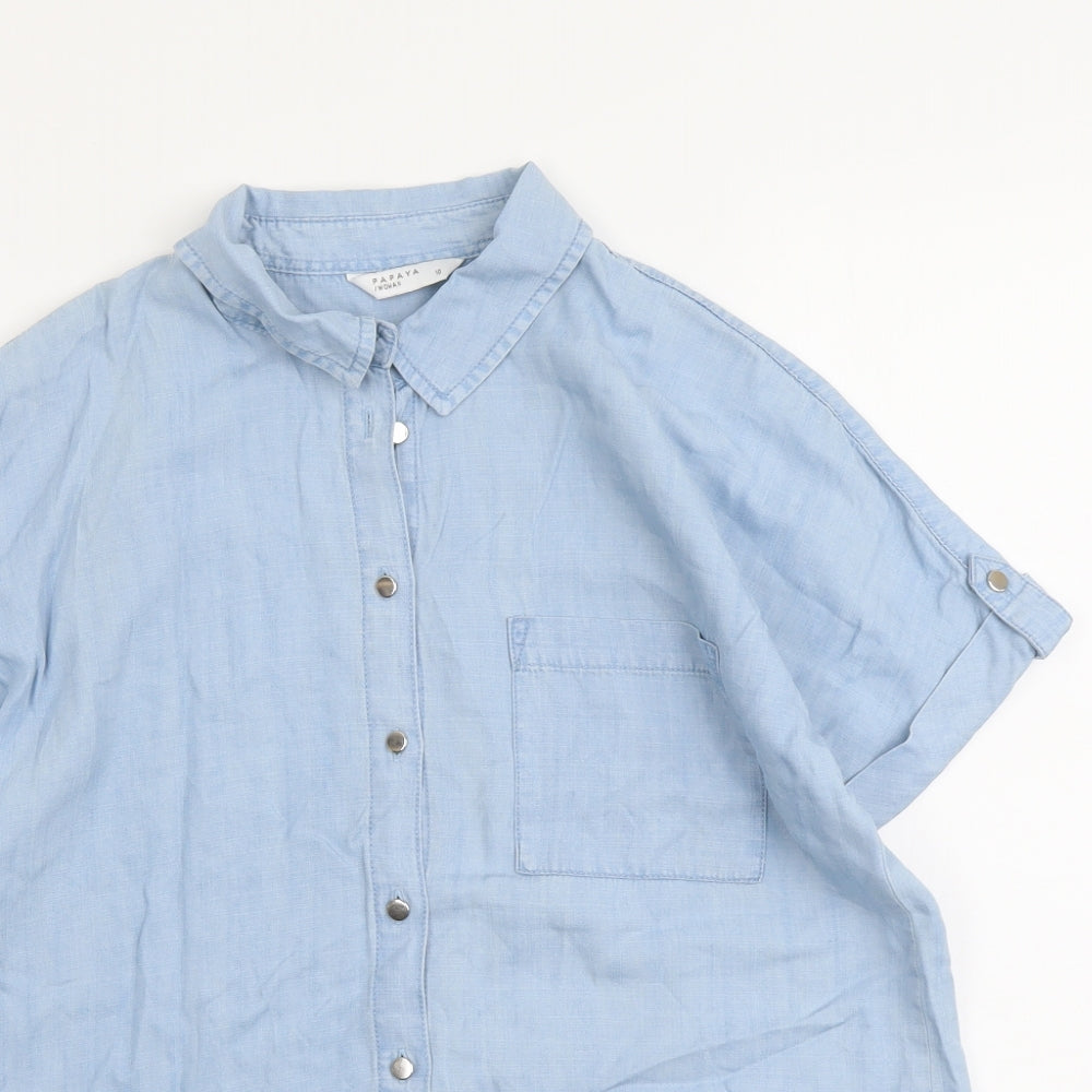 Papaya Womens Blue Lyocell Basic Button-Up Size 10 Collared