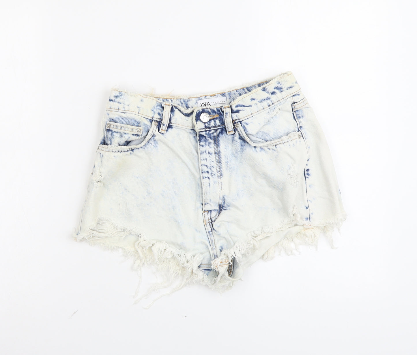 Zara Womens Blue Cotton Cut-Off Shorts Size S L3 in Regular Button