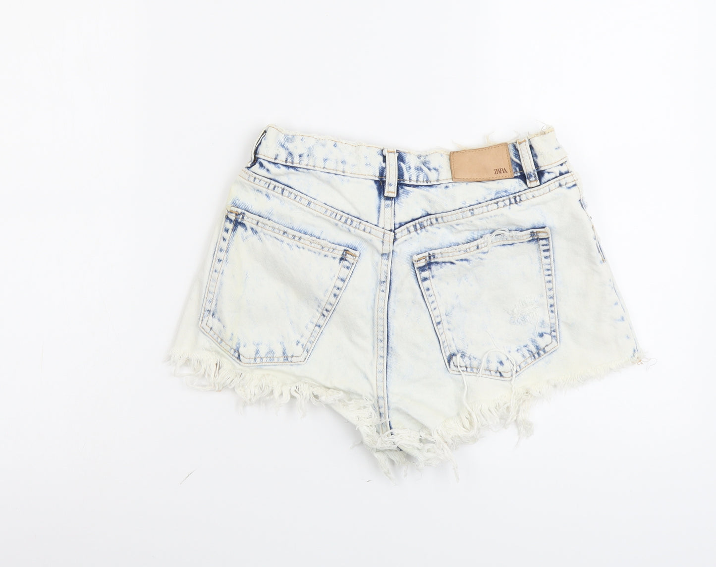 Zara Womens Blue Cotton Cut-Off Shorts Size S L3 in Regular Button
