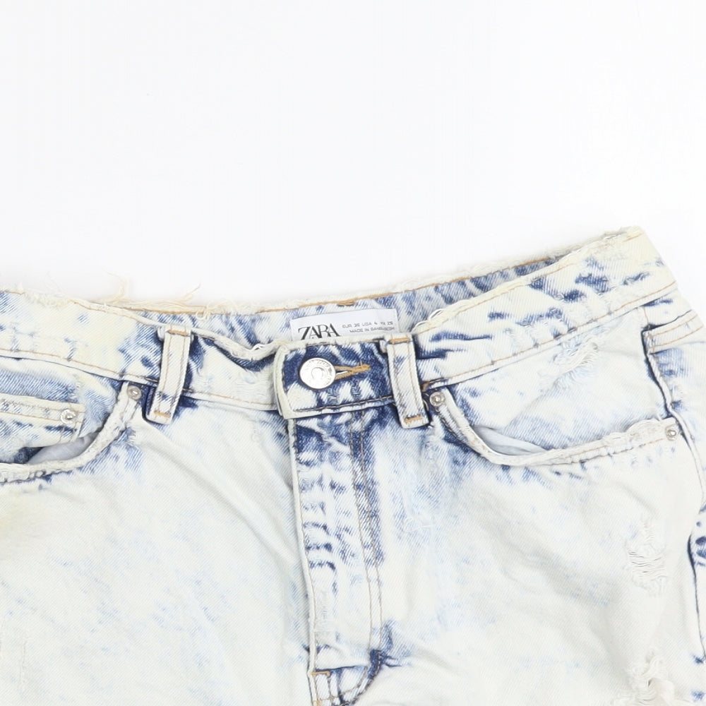 Zara Womens Blue Cotton Cut-Off Shorts Size S L3 in Regular Button