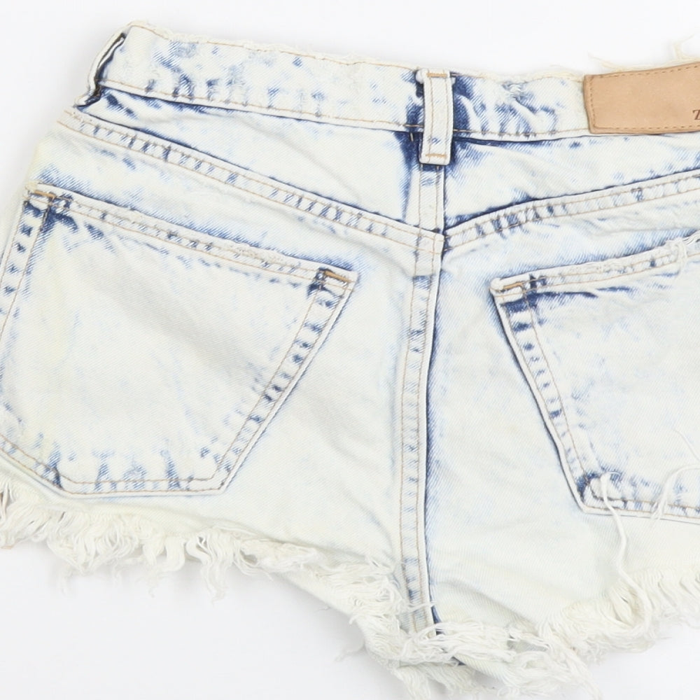 Zara Womens Blue Cotton Cut-Off Shorts Size S L3 in Regular Button