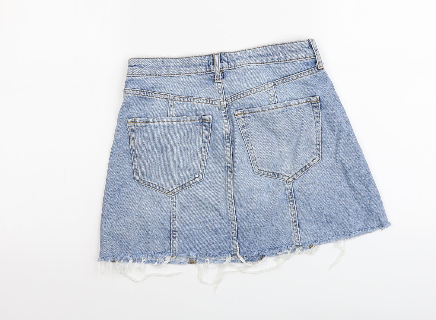 River Island Womens Blue Cotton Mini Skirt Size 8 Button