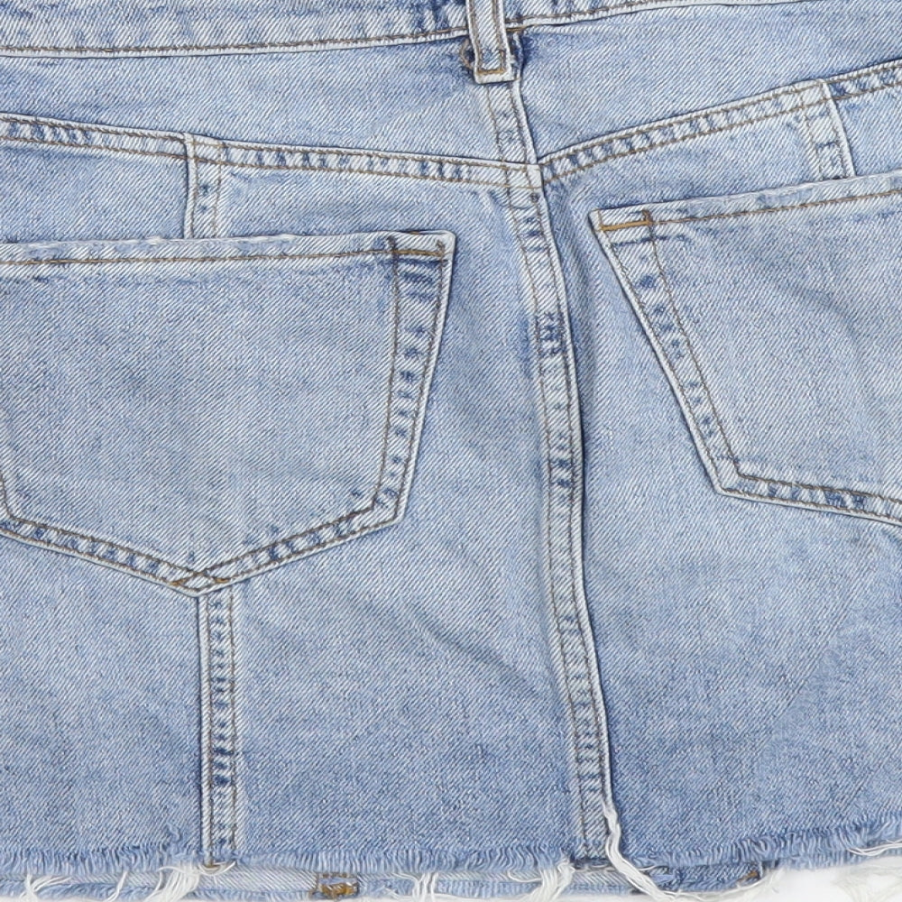 River Island Womens Blue Cotton Mini Skirt Size 8 Button