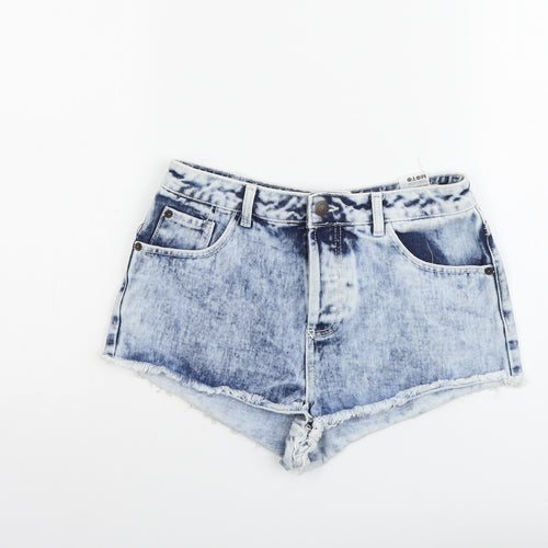 Topshop Womens Blue Cotton Hot Pants Shorts Size 28 in L3 in Regular Button - Acid Wash