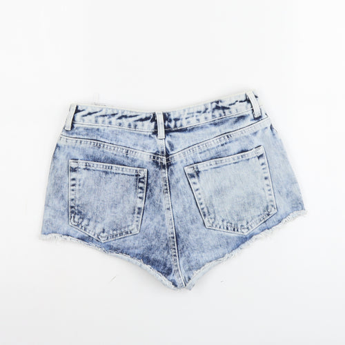 Topshop Womens Blue Cotton Hot Pants Shorts Size 28 in L3 in Regular Button - Acid Wash