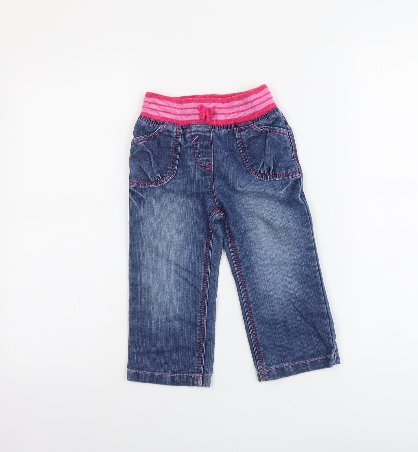 George Girls Blue Cotton Straight Jeans Size 2-3 Years Regular Drawstring