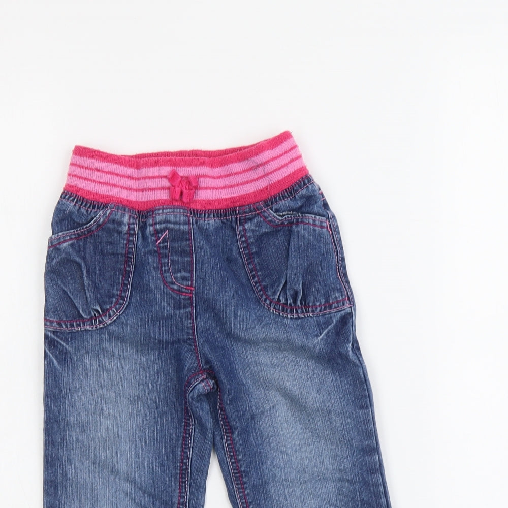 George Girls Blue Cotton Straight Jeans Size 2-3 Years Regular Drawstring