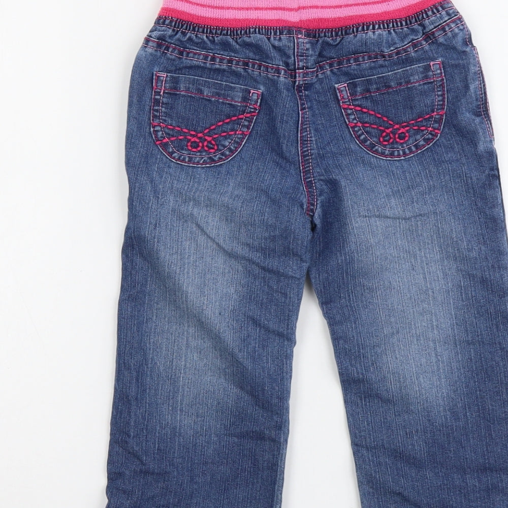George Girls Blue Cotton Straight Jeans Size 2-3 Years Regular Drawstring