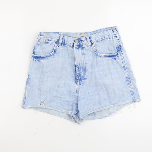 Topshop Womens Blue Cotton Cut-Off Shorts Size M L4 in Regular Button - Distressed