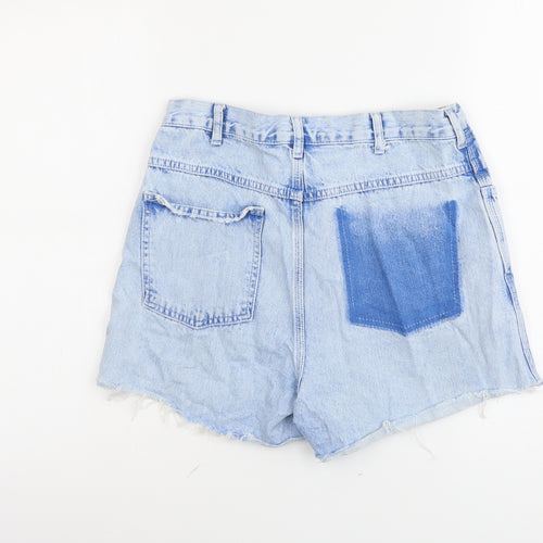Topshop Womens Blue Cotton Cut-Off Shorts Size M L4 in Regular Button - Distressed