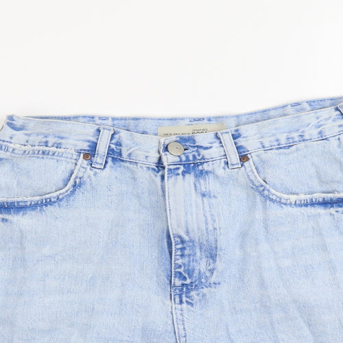 Topshop Womens Blue Cotton Cut-Off Shorts Size M L4 in Regular Button - Distressed