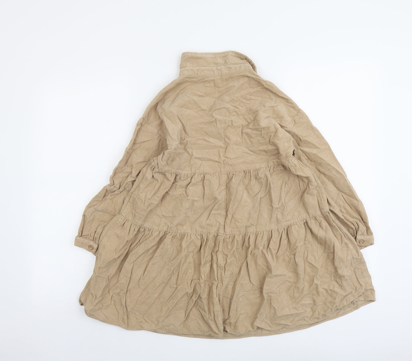 Zara Girls Beige Cotton A-Line Size 9 Years Collared Button