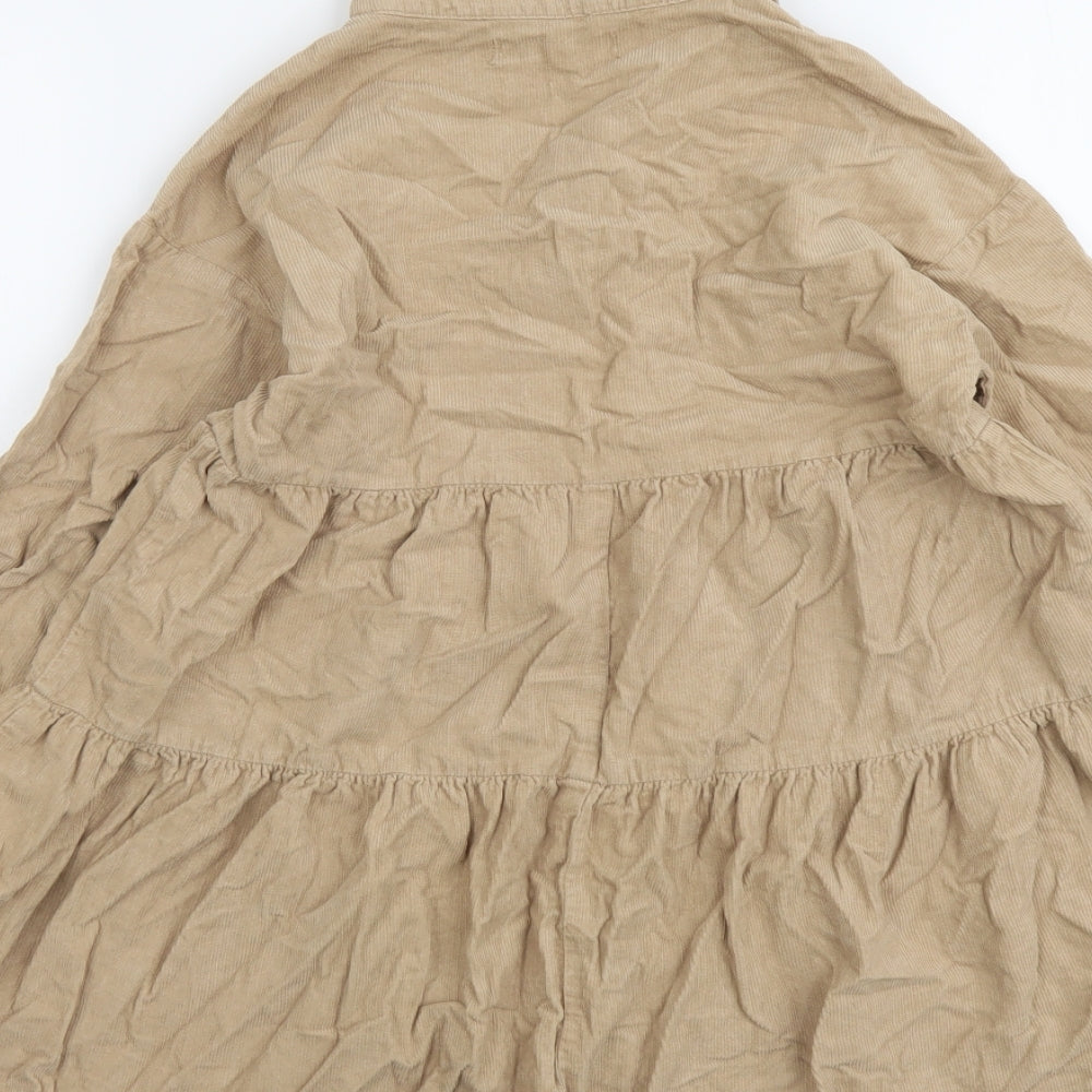 Zara Girls Beige Cotton A-Line Size 9 Years Collared Button